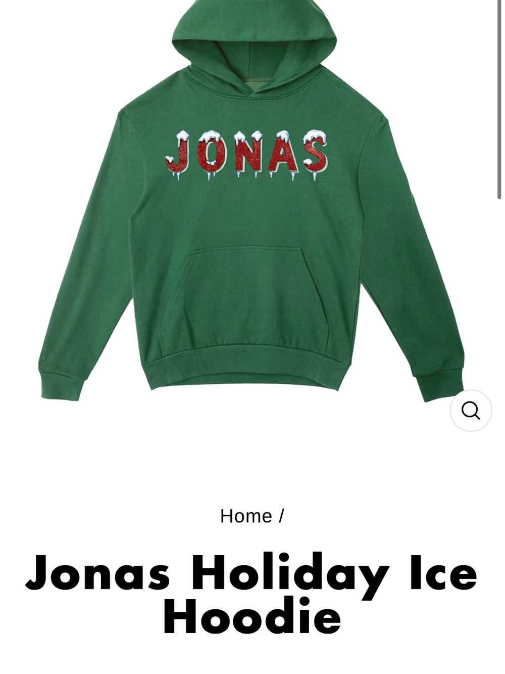 Official Jonas Brothers “Jonas”Holiday Ice Hoodie - Green Sz-M
